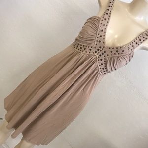 Taupe Stud-Embellished Sleeveless Dress